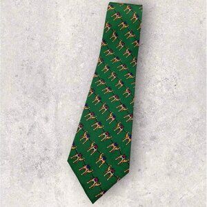 CABOUCHON Silk Tie Green Yellow Camel Train W:3.6" EUC